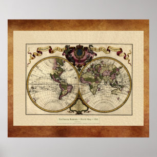 "1720 Guillaume DeLisle" - Poster do Mapa do Mundo