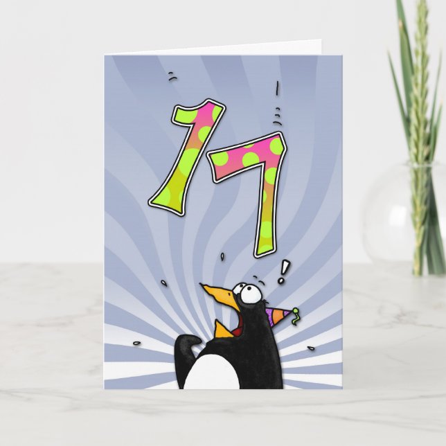 17.º Aniversário - Cartão Surpresa de Pinguim (Frente)
