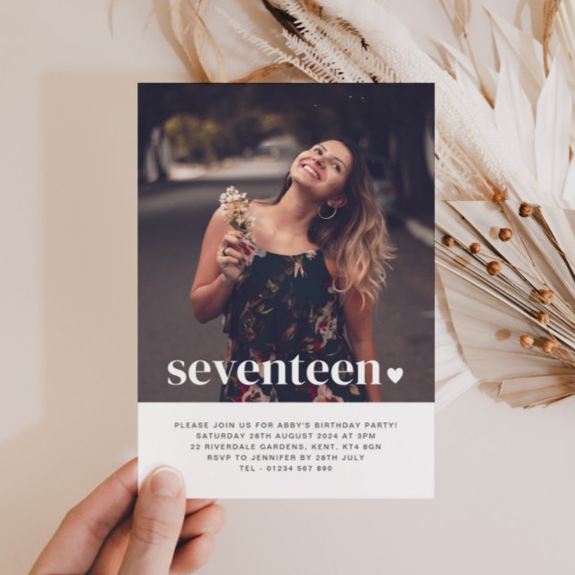 17 Foto do Coração Convite de Aniversário (Criador carregado)