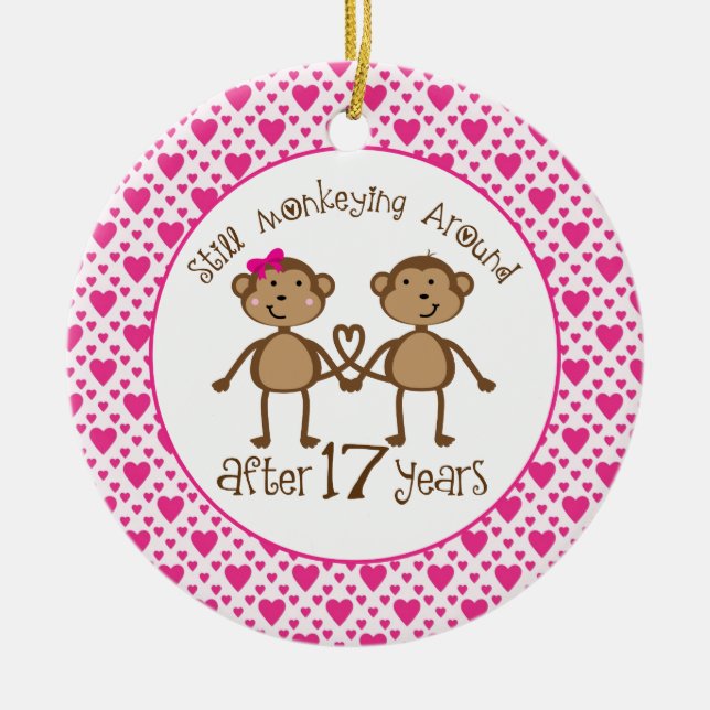 17o Ornamento do amor do macaco do aniversário (Frente)