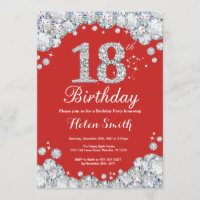 18º Aniversário Convite Red e Silver Diamond