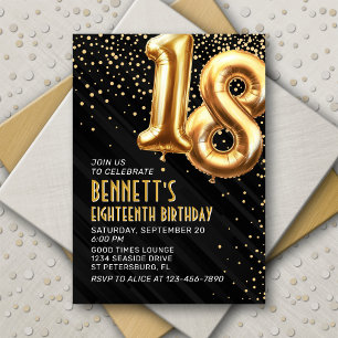 18º Aniversário do Dourado Convite Preto