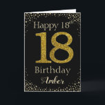 18º Cartão de Ouro de aniversário<br><div class="desc">Parabéns com o número 18 simulado de brilho de ouro em uma cor sólida e emoldurado por diamantes falsos e rotinas. Feliz aniversário e nome dos destinatários em letra esbranquiçada. Personalizar com nome ou mensagem.</div>