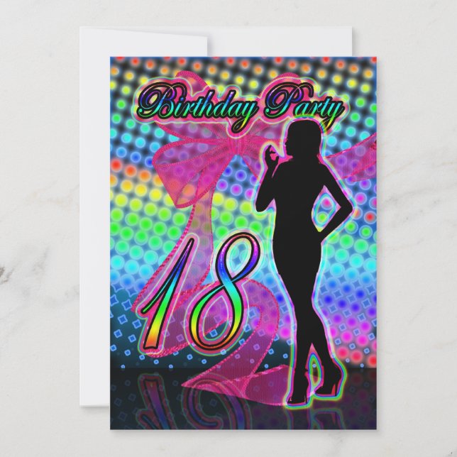 18º Convite de aniversário, Neon com mulher S (Frente)