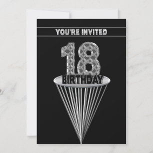 18º Convite de aniversário - Prata e Preto,