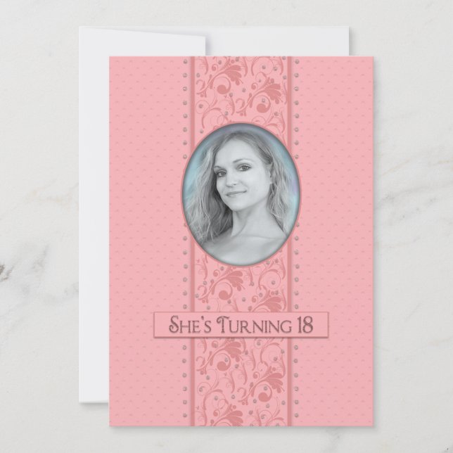 18º Convite de Aniversário, Rosa e Feminina, Foto (Frente)