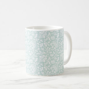 1860s, Floral, vidro marinho, caneca de café verde