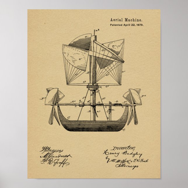 1879 Impressão de desenho da patente do avião de b (Frente)