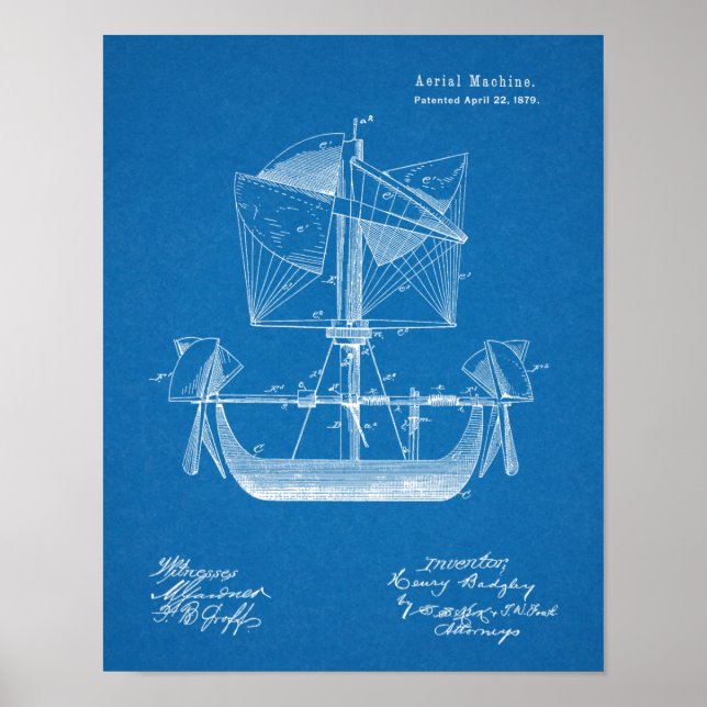 1879 Impressão de desenho da patente do avião de b (Frente)