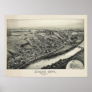 1883 Aerial Map City Primavera PA Poster da Pensil