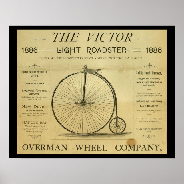 1886 Penny Farthing High Wheeler E Art Poster (Frente)