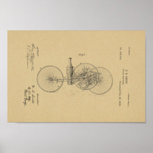 1889 Vintage Steam Tricycle Patent Art Impressão