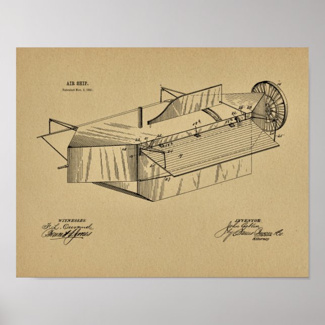 1891 Impressão de Desenho de Arte Patente do Avião (Frente)
