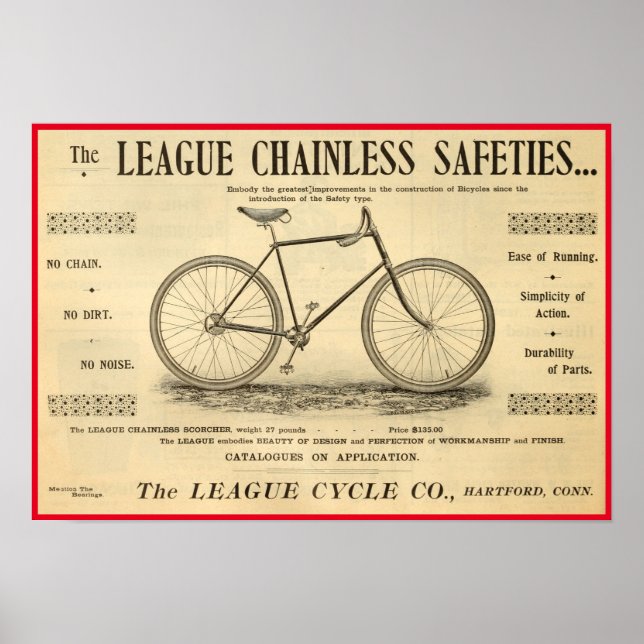 1894 League Chainless Safeties Bicycle Poster (Frente)