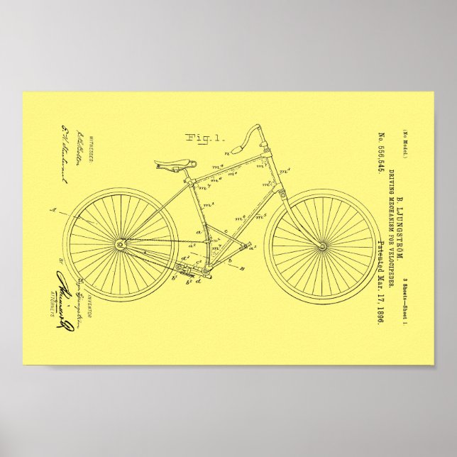 1896 Vintage Bicycle Velocipede Patent Impressão (Frente)