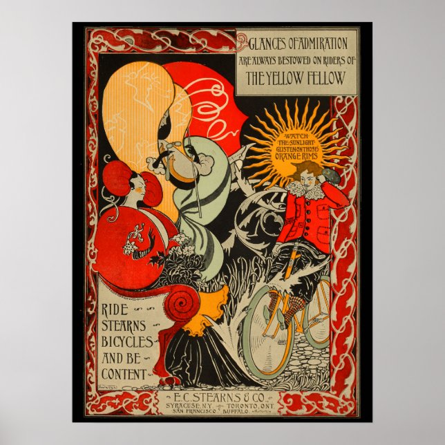 1896 Vintage Stearns Bicycle Ad Art Poster (Frente)