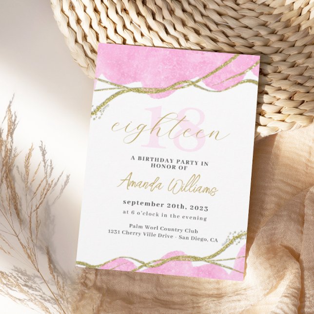 18.º Convite de Aniversário, rosa e Dourado (Criador carregado)