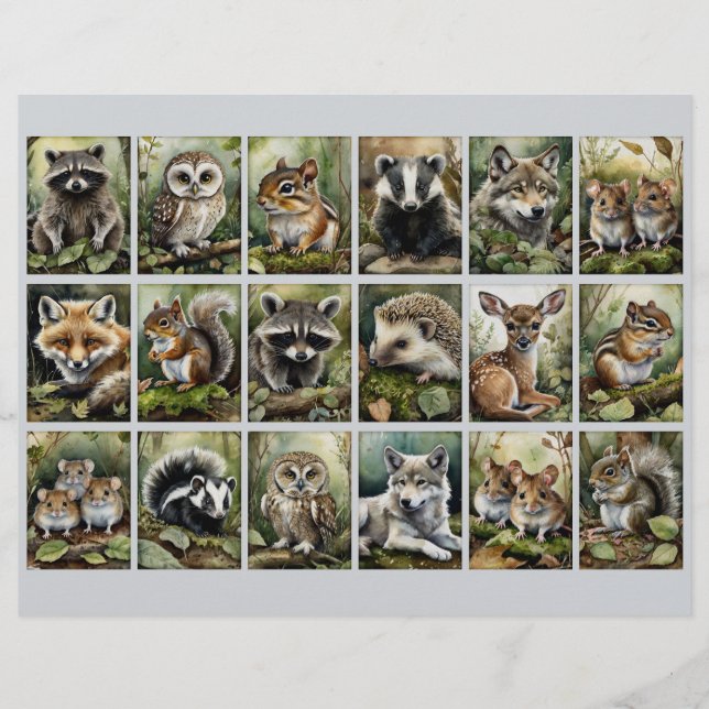 18 Forest Animal Rectangles 4 Junk Journaling Etc. (Frente)
