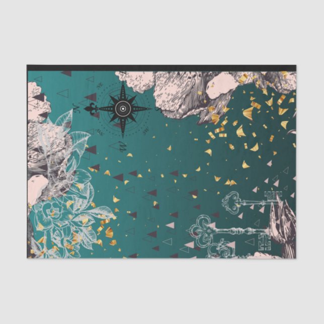 18 lb Papel tecidular Descolagem floral de Azul Az (Frente )