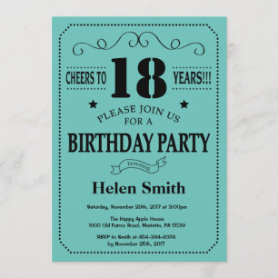 18.o Aniversário Convite Preto e Teal