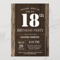 18a madeira rústica do vintage do convite do