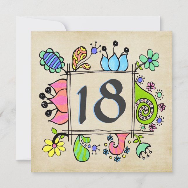 18o Convite de aniversário colorido dos Doodles (Frente)