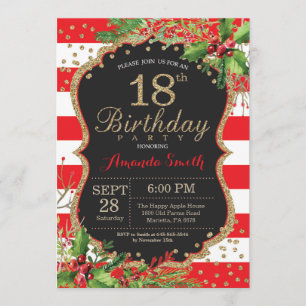 18o Convite do aniversário. Ouro preto vermelho d