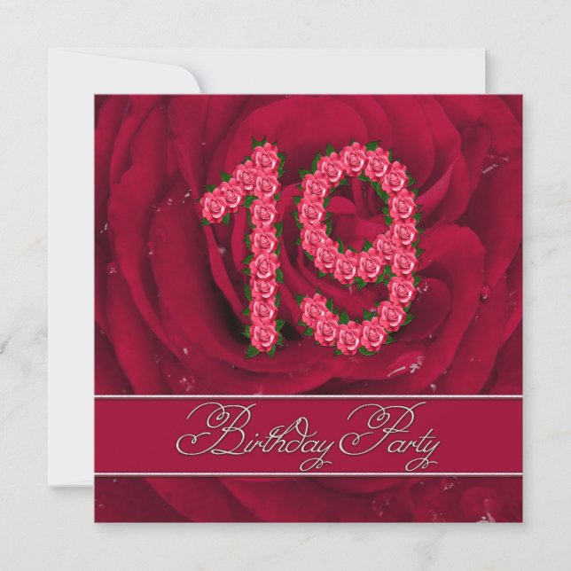 19º convite de aniversário com rosas (Frente)