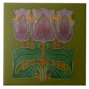 1900 Art Nouveau Poppy Azulejo Antique Reproduçã