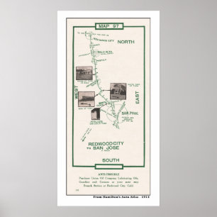 1914 mapa, Palo Alto ao poster de San Jose
