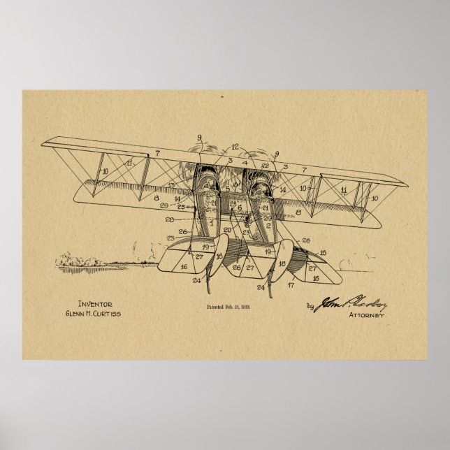 1919 Impressão de desenho de patente em aviões de  (Frente)