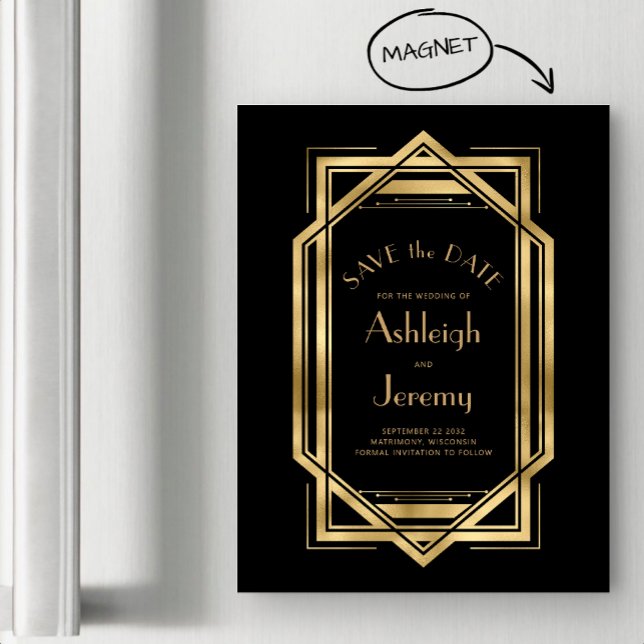 1920 Vintage Deco Black Dourado Salvar a Data (Criador carregado)