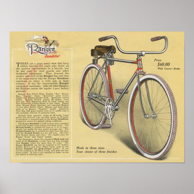 1923 Vintage Ranger Roadster Bicicleta e Poster de (Frente)