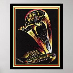 1929 poster 16 x 20 do futebol do art deco