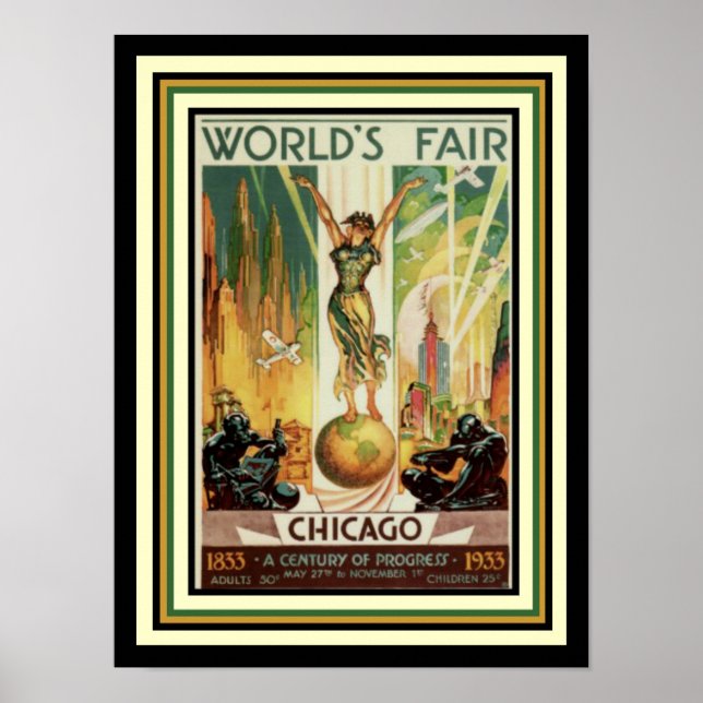 1933, Chicago Fair Art Deco Poster 12 x 16 (Frente)