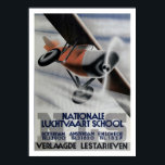 1937 Vintage Aviation Poster Art Deco<br><div class="desc">O monoplano de alta asa estilizado acelera pelo ar, parecendo que está zunindo o bloco de texto abaixo. Laranja, cinza, tinta azul e preta no papel. Texto do cheio: ESCOLA NACIONAL LUCHTVAART [oferecida para Roterdão, Amsterdã e Enschede] Verlaagde Lestarieven Wordt Lid Der Kon. Ver. Voor Luchtvaart Leert Zweef-Vliegen Reist Per...</div>