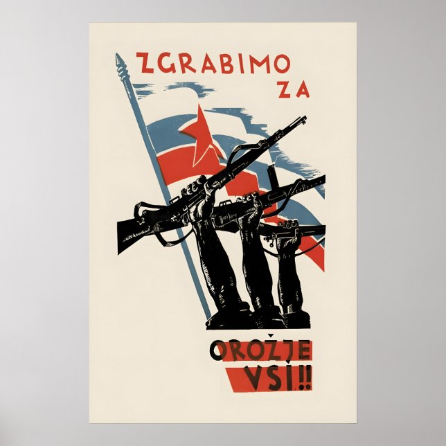 1945 Propaganda Poster Yugoslavia Let's all take (Frente)