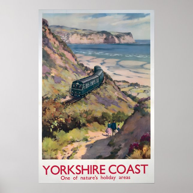 1950s Yorkshire Coast Travel Poster Vintage (Frente)