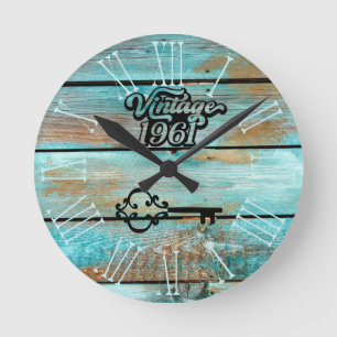 1961 Relógio Redondo de madeira antiga em vinheta