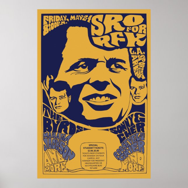 1968 "Sala de Pé Apenas" RFK Poster Psicodélico (Frente)