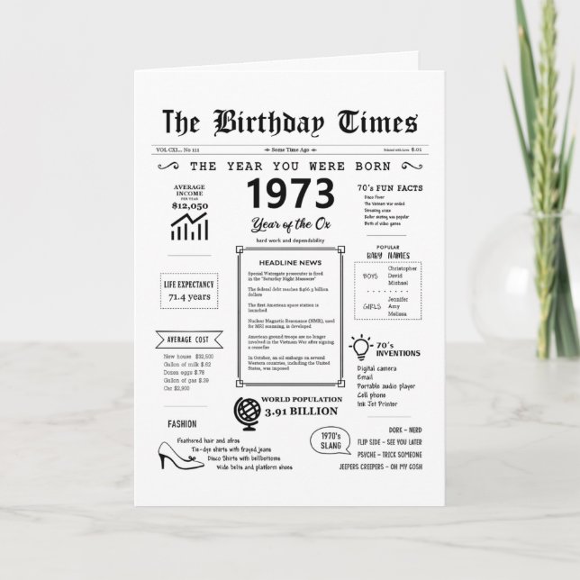 1973 O Ano Em Que Era Nascer Cartão De Aniversário (Frente)