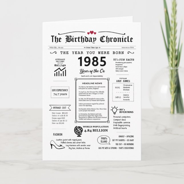 1985 O Ano Em Que Era Nascer Cartão De Aniversário (Frente)