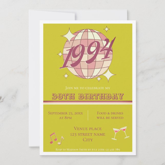 1994 31º aniversário do convite de festas verde re (Frente)