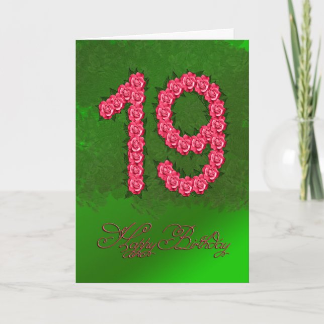 19.o cartão de aniversário com rosas e folhas (Frente)