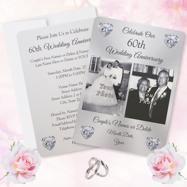1, 2 Fotos, 60. Convites de Aniversário de Casamen (60th wedding anniversary invitations, with photos.  60th wedding anniversary invitations online.)