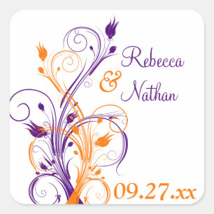 1,5" floral branco alaranjado roxo etiqueta do