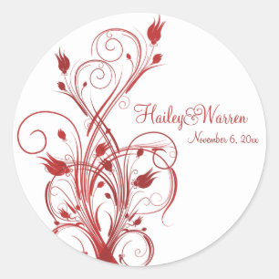 1,5" floral vermelho e branco etiqueta redonda