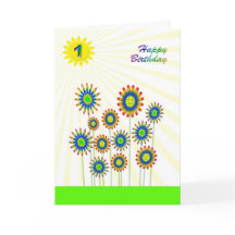 1 ano de idade, um cartão de flores feliz