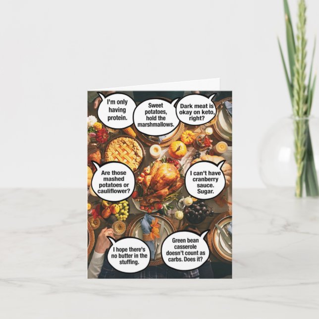 1 Cartão de Ação de Graças Engraçado - Comidas Fam (Frente)