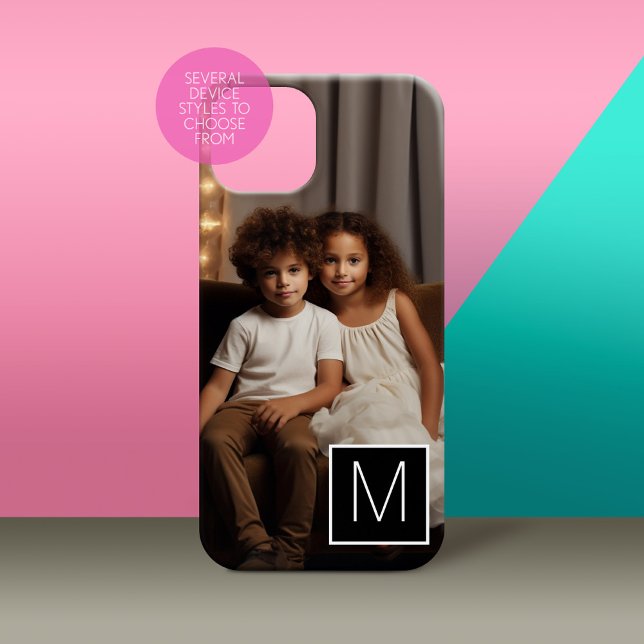 1 Colagem de Fotografias com Monograma quadrado (Personalized Phone Case with Custom Photos and Text - Pick Your Device Style)